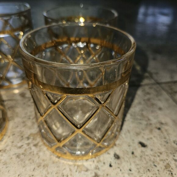 4 Altuzarra 18K Gold Lattice Low Ball Cocktail Glasses Hollywood Regency VTG - Picture 4 of 7